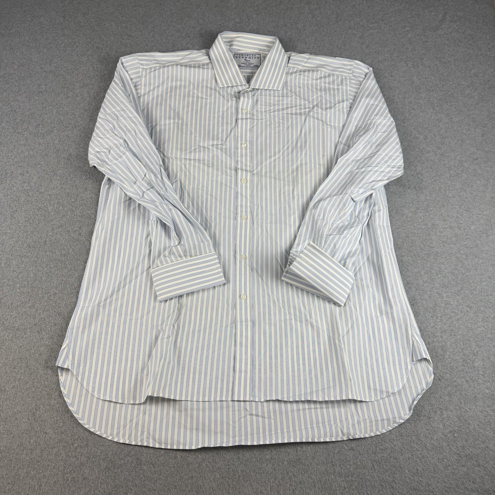 Vintage Charles Tyrwhitt Classic Blue Bengal Stripe Dress Shirt 17/35